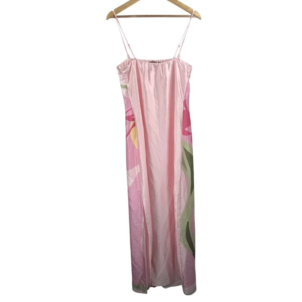 Abercrombie & Fitch Maxi Dress Julia Strapless slip pink floral satin boho sz M